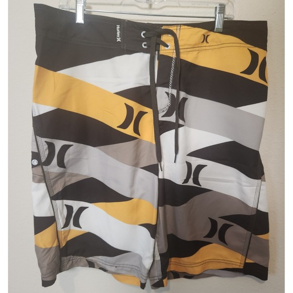 Hurley Men's Phantom Board Shorts Brown Yellow Logos Size 36x10" Beach‎ Surf - Picture 1 of 7
